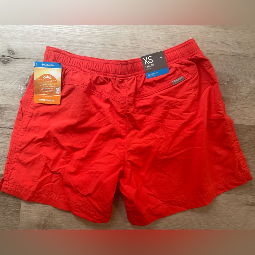 Columbia Hiking/Athletic Shorts, NWT, Bright Coral/Orange/Red, XS